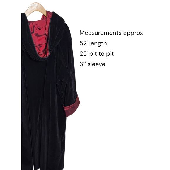 Vtg Plus Size Set 1X Reversible Velvet Coat Hooded Black Red Matching Purse - Picture 2 of 14